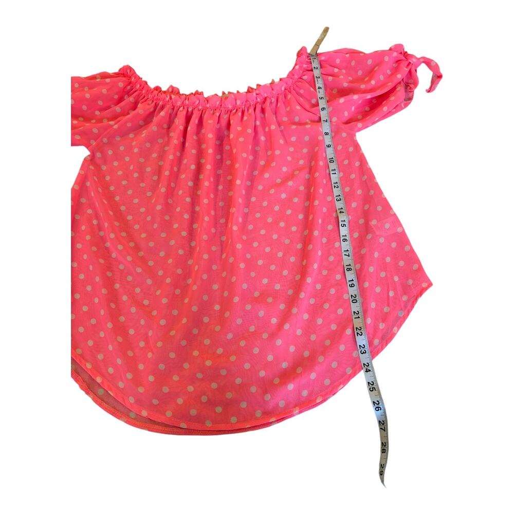 Teenbell Juniors Girl’s XL Pink & White Polka Dot Blouse Sheer Ruffle Flowy - Picture 7 of 8